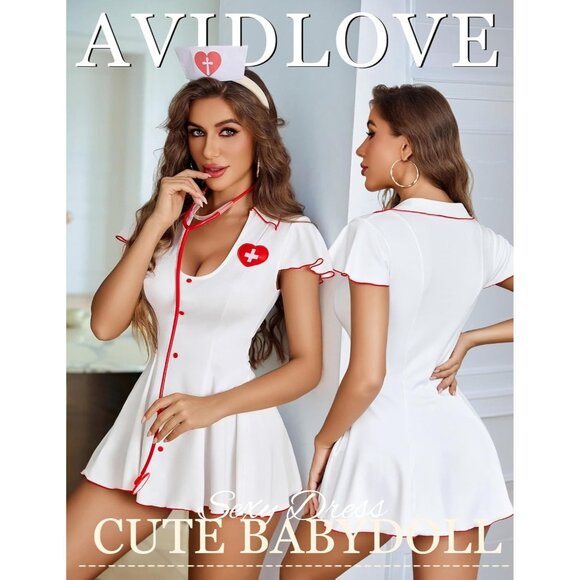 Women White Sexy Lingerie Babydoll Dress U Neck Chemise Nightie Boudoir Outfits - Picture 3 of 7